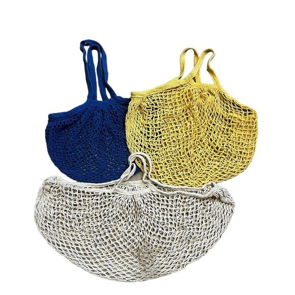 Stylish Mesh Tote Bag Set - Blue, Yellow, Cream - Picture 1 of 4